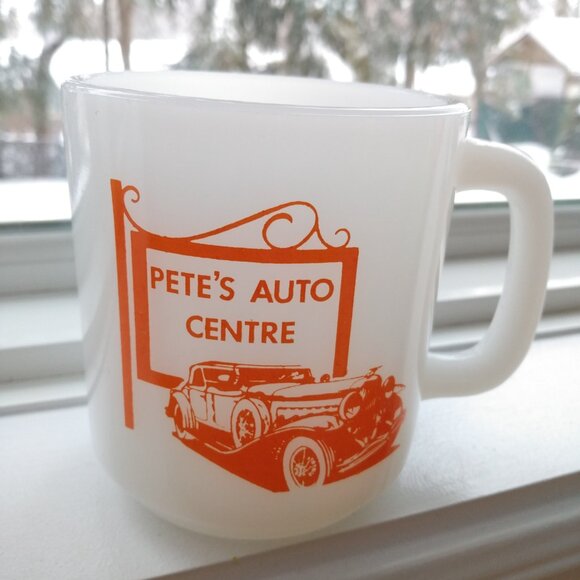 Vintage Milkglass Mug "Pete's Auto Centre" Retro Car Mechanic #1 - Picture 2 of 12